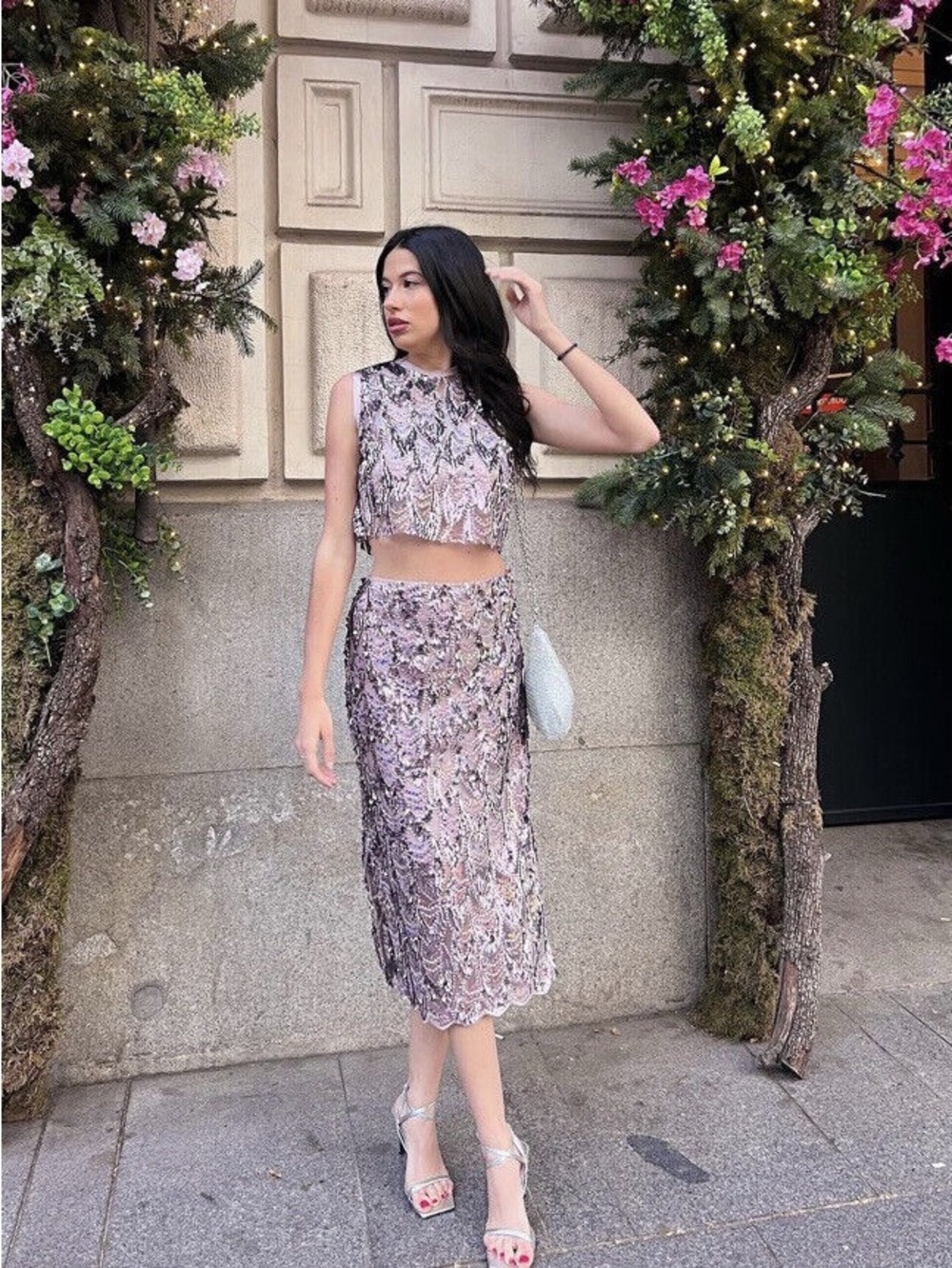 Zara Lavender Sequined Embellished Pencil Skirt - Picture 3 of 9